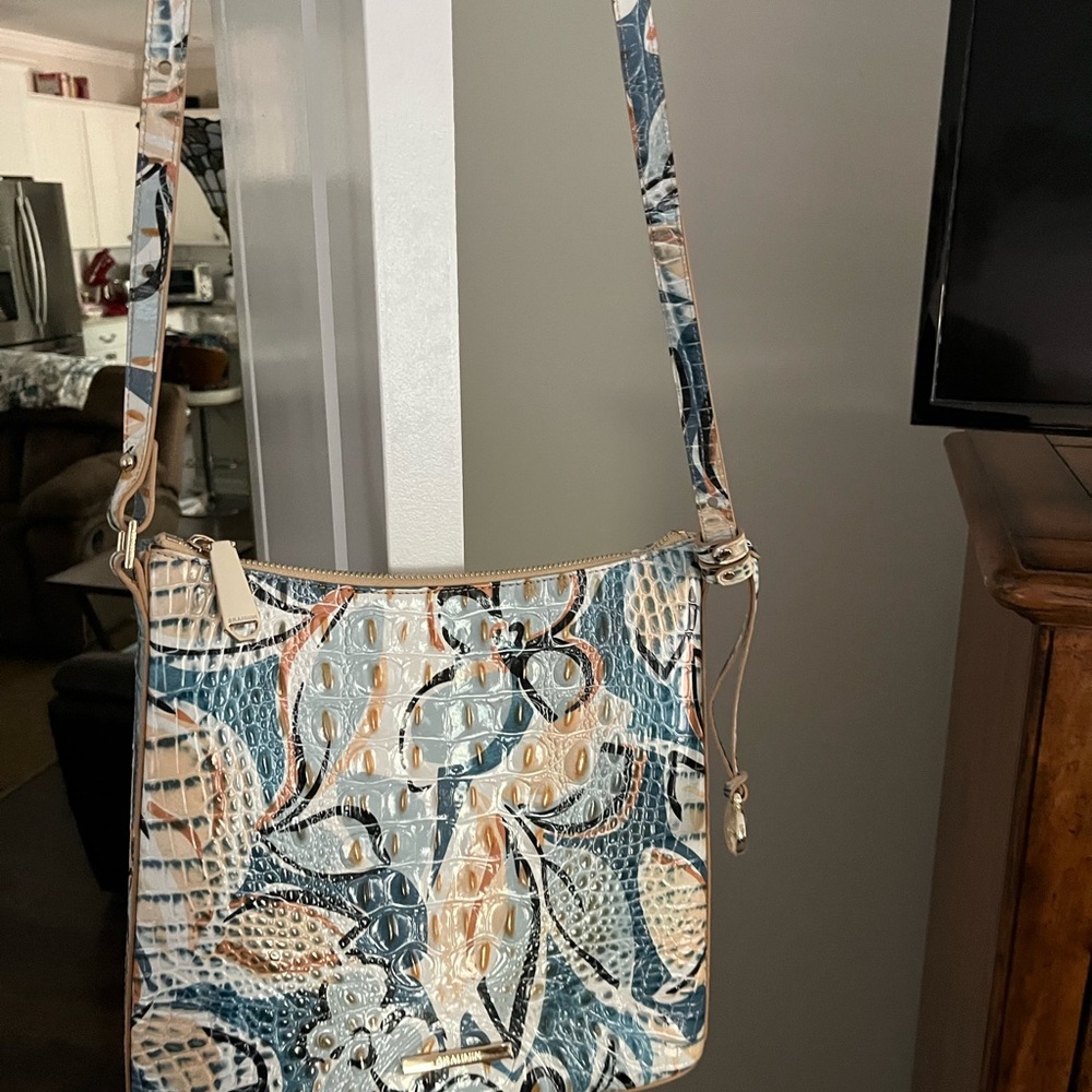 Brahmin Blue and Tan Crossbody Bag